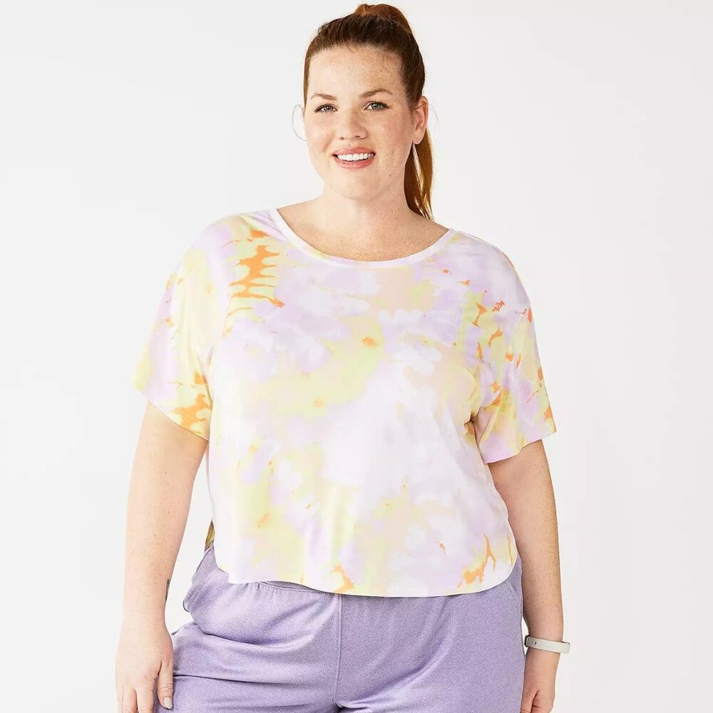 Tek Gear Cross-Back Drop-Shoulder Tee Yellow Tie Dye Womens XL NWT